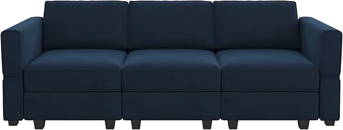 Belffin Modular Sofa Couch with Storage Seats Velvet 3 Seater Sofa for Living Room Blue