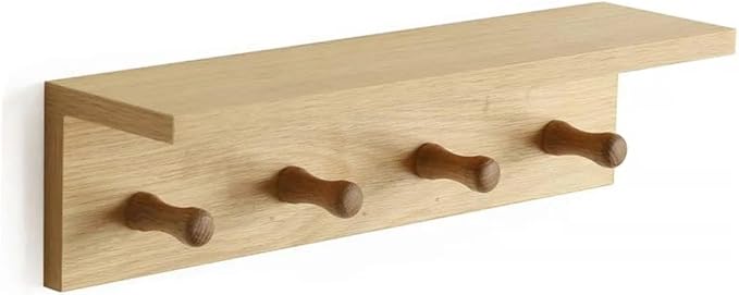 Entrance Coat Rack ,Coat Hooks, Wall-Mounted Wooden Hook Rack, Wall-Mounted Shelves are Very Suitable (Oak Colored Finish-1)