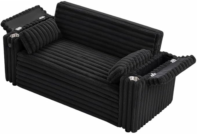 57-Inch Velvet Full Size Sleeper Sofa Couch with Pullout Bed,Convertible Pull Out with Golden Decorative Strip and Adjustable Backrest for Small Spaces,Apartment, Guest Room, RV (1109Black)