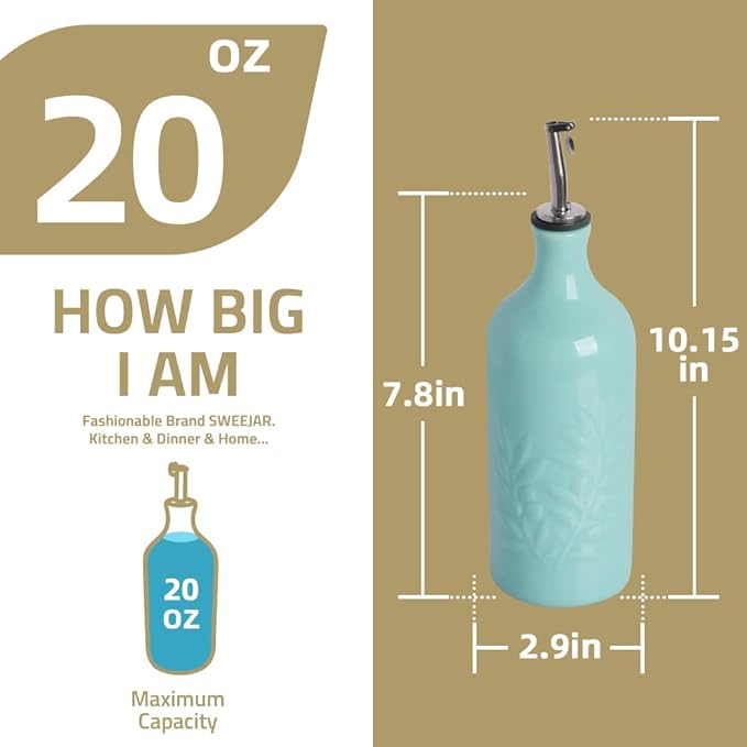 Sweejar Ceramic Olive Oil Dispenser Bottle, 20 Oz Relief Design EVOO Oil and Vinegar Dispensing Bottle with Spout for Kitchen, Set of 1 (Gradient Blue)