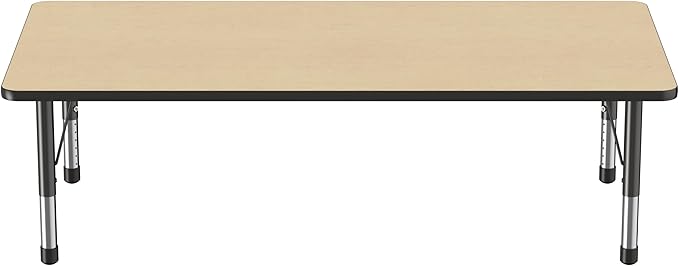 FDP Rectangle Activity School and Classroom Kids Table (36 x 72 inch), Toddler Legs, Adjustable Height 15-24 inches - Maple Top and Black Edge