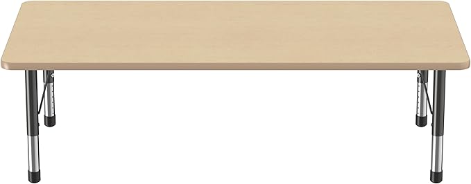 FDP Rectangle Activity School and Classroom Kids Table (36 x 72 inch), Toddler Legs, Adjustable Height 15-24 inches - Maple Top and Maple Edge