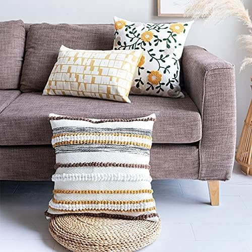 MOCOFO Canvas Embroidered Pillow Case Spring Embroidery Craft Modern Simple Sofa Office Pillow Pillow Case (Monstera, 18x18’’)