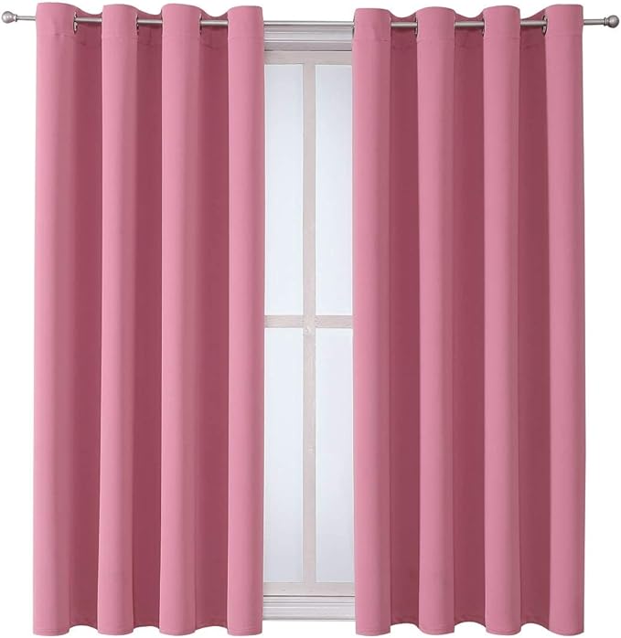 ChrisDowa Grommet Room Darkening Curtains for Bedroom and Living Room - 2 Panels Set Thermal Insulated Blackout Curtains (Pink, 52W x 45L)
