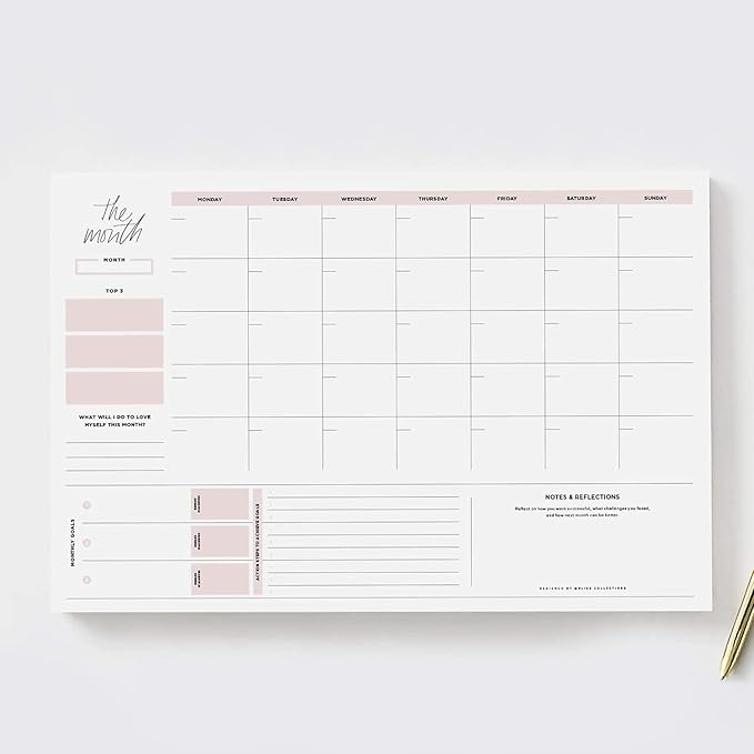 Bliss Collections Monthly Planning Pad, To Do List Notebook - Undated Tear-Off Sheets Notepad - Work Calendar, Organizer, Scheduler for Goals, Tasks - Simple (Pink), 12" x 18", 18 Sheets