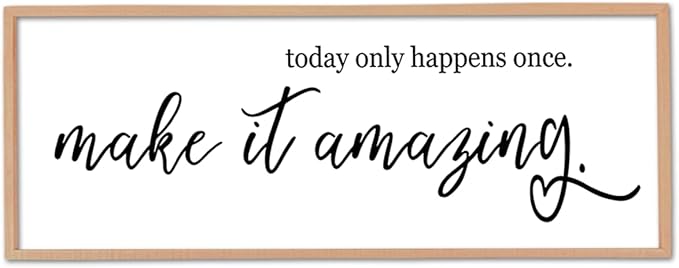 flowtorely Today Only Happens Once Make It Amazing Wall Decor 40"X15" Inspirational Quote Sign Large Vintage Wood Frame for Office Wall Hanging Art (Wood)