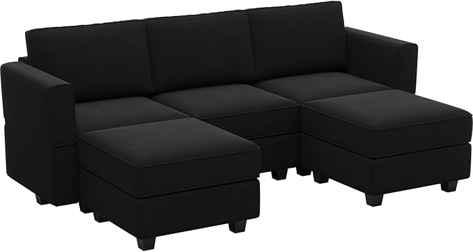 Belffin Modular Sectional Sofa with Double Chaise Velvet U Shaped Sofa Reversible Sectional Couch with Storage Black