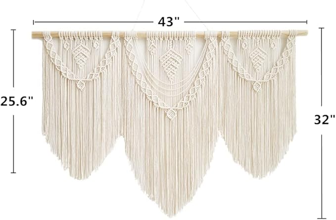 guzhiou large macrame wall hanging - Boho Tapestry Macrame Wall Decor Art- Chic Bohemian Handmade Woven Tapestry Home Decoration for Bedroom Living Room Apartment Wedding Party - 43"x32" (Beige-Leaf)