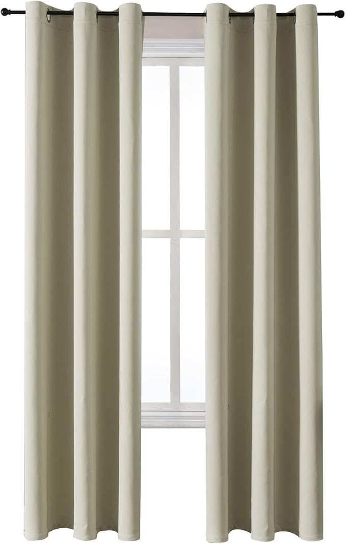 ChrisDowa Grommet Room Darkening Curtains for Bedroom and Living Room - 2 Panels Set Thermal Insulated Blackout Curtains (Beige, 42W x 84L)