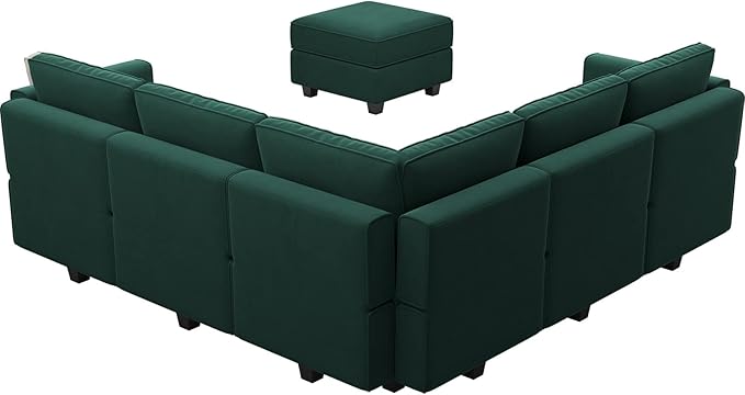 Belffin Modular Sectional Sofa with Storage Seats Velvet L Shaped Corner Couch Convertible Sectional Sofa with Chaise (Green, L Shape-1)…