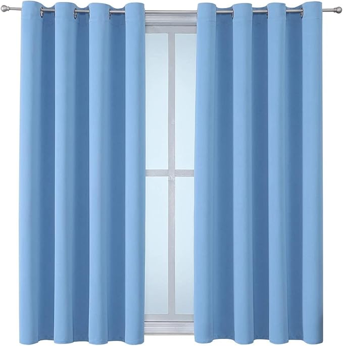 ChrisDowa Grommet Room Darkening Curtains for Bedroom and Living Room - 2 Panels Set Thermal Insulated Blackout Curtains (Sky Blue, 52W x 54L)