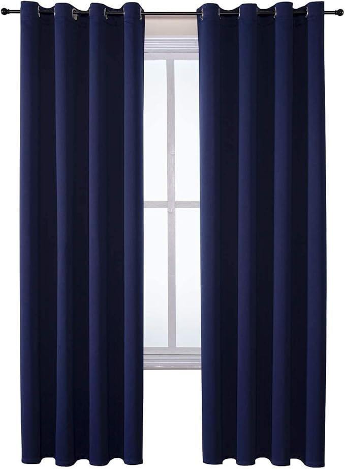 ChrisDowa Grommet Blackout Curtains for Bedroom 52 x 84 Inch - 2 Panels Set Thermal Insulated Room Darkening Curtains for Living Room, Navy Blue
