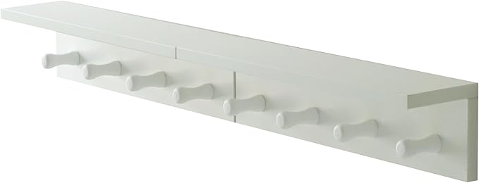 Entrance Coat Rack ,Coat Hooks, Wall-Mounted Wooden Hook Rack, Wall-Mounted Shelves are Very Suitable (White Finish-2)