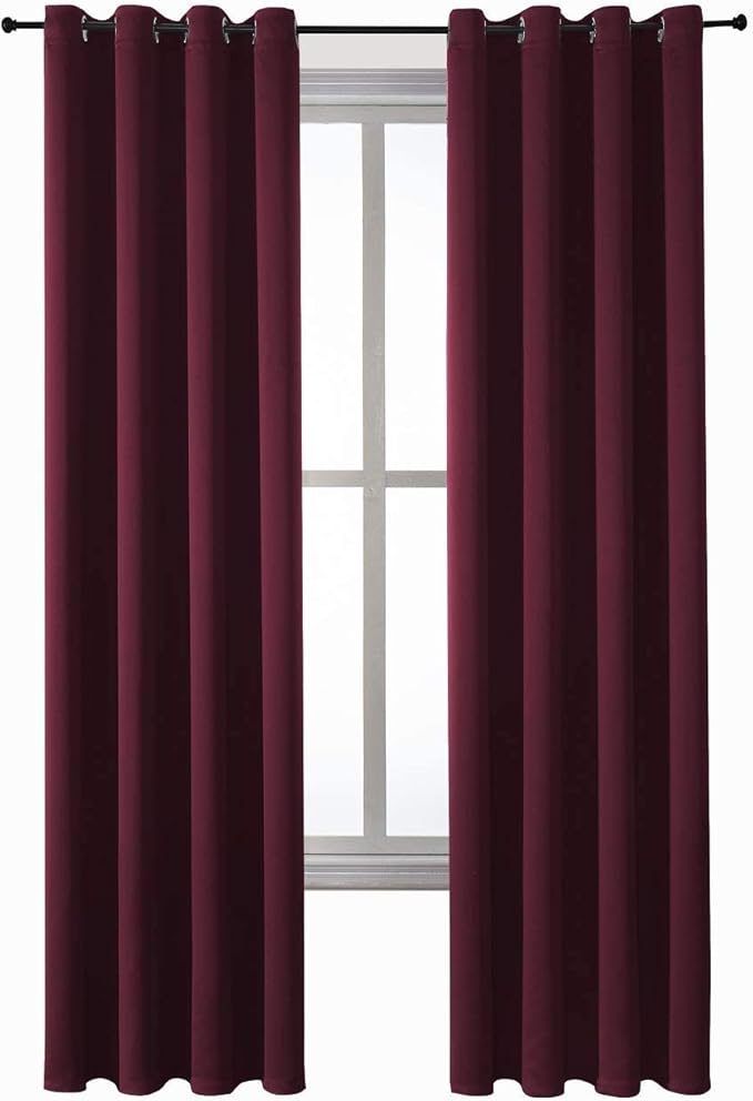 ChrisDowa Grommet Blackout Curtains for Bedroom and Living Room - 2 Panels Set Thermal Insulated Room Darkening Curtains (Burgundy Red, 52W x 84L)