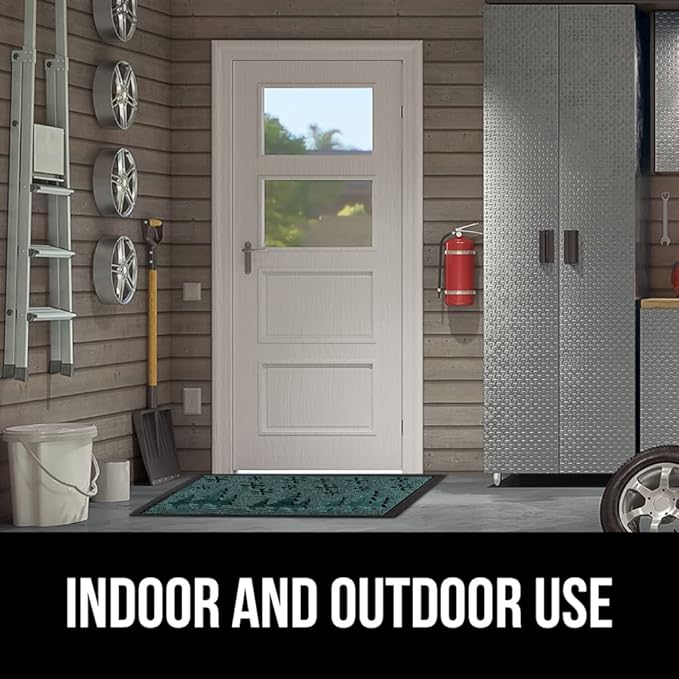 GORILLA GRIP 100% Waterproof All-Season WeatherMax Doormat 35x23, US Designed Natural Rubber, Stain and Fade Resistant, Low Profile Indoor Outdoor Door Mats, Easy Clean Patio Mat, Green Snowscape