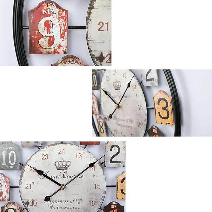 Large Wall Clock Separate Retro Dial Decorative Silent Non Ticking 20 Inch Big Vintage Farmhouse Clocks for Living Room,Black Metal Frame