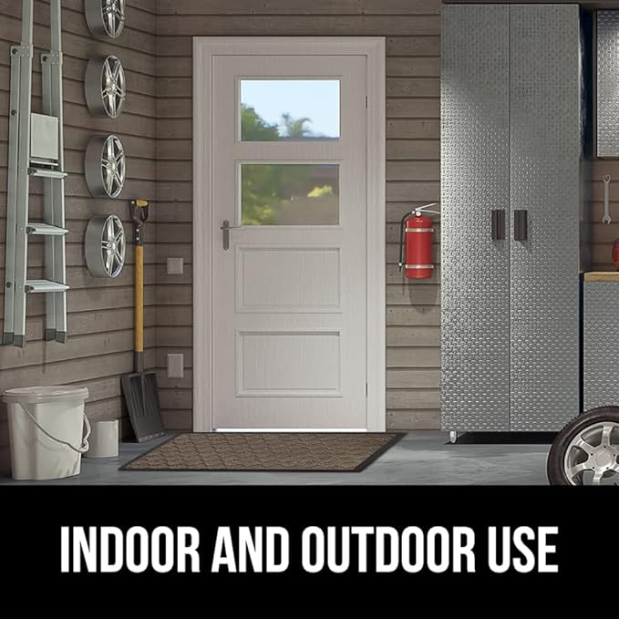 GORILLA GRIP 100% Waterproof All-Season WeatherMax Doormat, 47x35, US Designed Natural Rubber, Stain and Fade Resistant, Low Profile Indoor Outdoor Door Mats, Easy Clean Patio Mat, Latte Quatrefoil