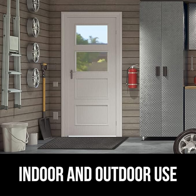 GORILLA GRIP 100% Waterproof All-Season WeatherMax Doormat 35x23, US Designed Natural Rubber, Stain and Fade Resistant, Low Profile Indoor Outdoor Door Mats, Easy Clean Patio Mat, Gray Diamond