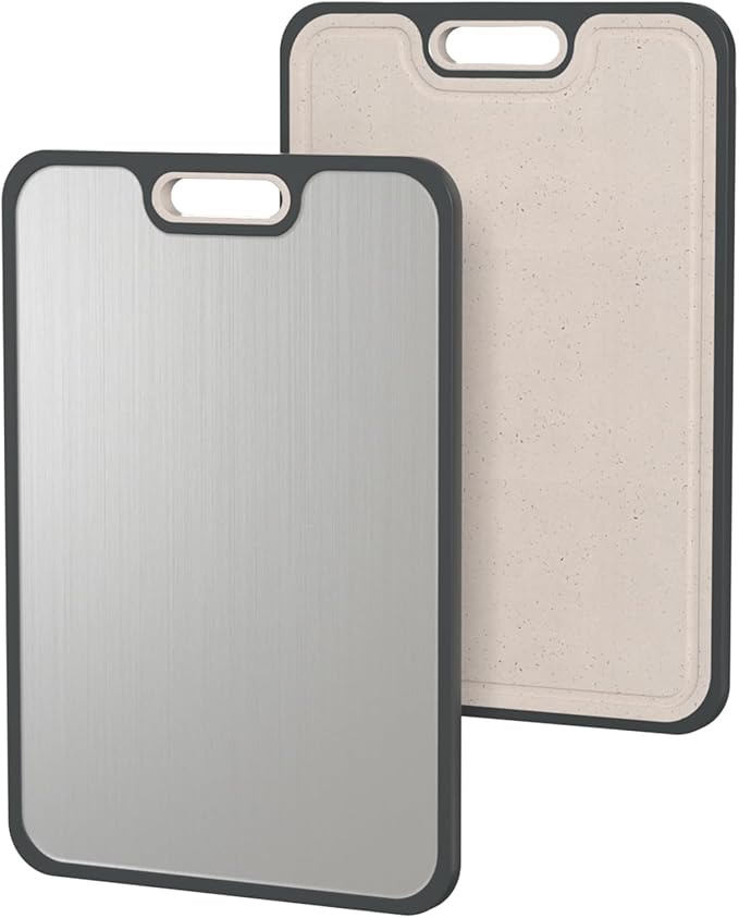 2IN1 Titanium Cutting Boards for Kitchen,Metal Cutting Boards With Pure Titanium and Wheat Straw PP,Double Sided Chopping Board with Juice Groove Dishwasher Safe Easy to Clean Non Toxic 15"X10"