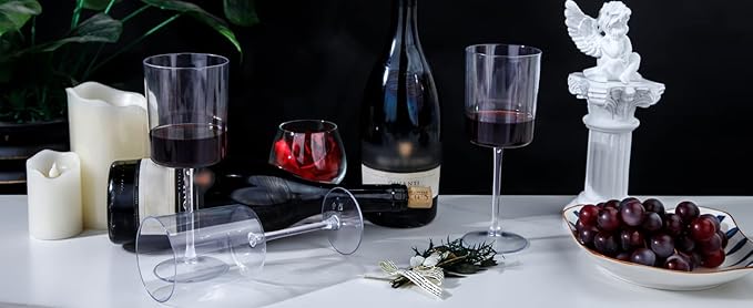 Ciaell 12 Pack Clear Plastic Wine Glasses - 10 Oz Disposable Wine Glasses with Stem for Parties & Weddings & Poolside & Outdoors & Camping