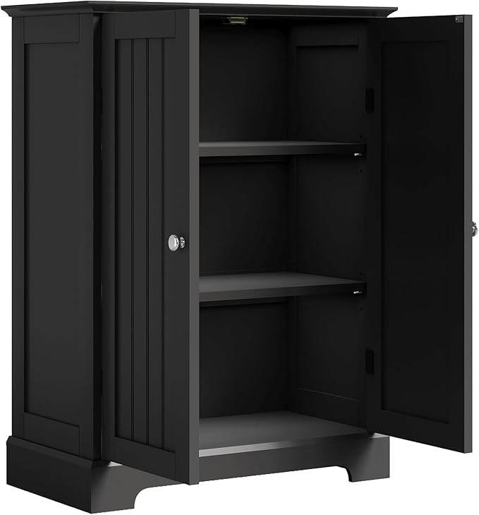 ChooChoo Bathroom Floor Cabinet, Modern Bathroom Storage Cabinet with 2 Doors and Adjustable Shelves, Freestanding Cupboard for Living Room, Black