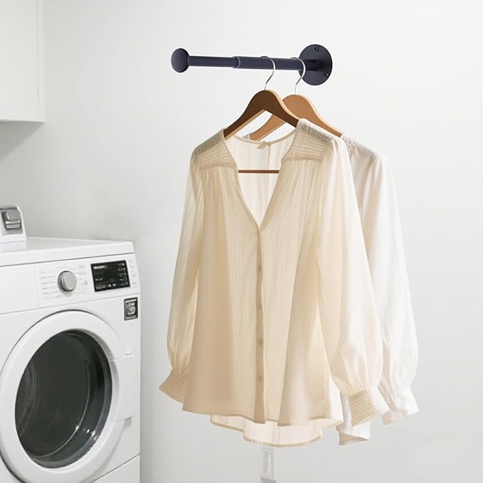 4 Pack Retractable Hanger Holder for Laundry Room, Wall Mount Organizer Rack for Lightweight Clothes, Space Saving Laundry Hook Rod, Keep Empty Hangers Handy, Black