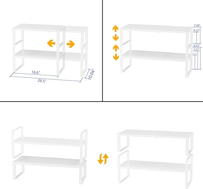 Expandable,Stackable Spice Rack,Seasoning Organizer and Storage,Spices Jar Racks for Cabinet,Countertop, Metal Pantry, Cupboard,Laundry Storages,Heavy Duty(1 Pack/Large/White)