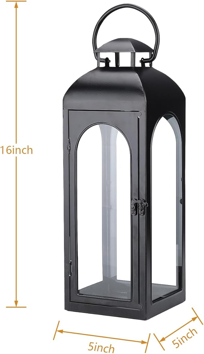 Bdor 16 Inches Metal and Tempered Glass Candle Lantern - Premium Outdoor Lantern, Decorative Lanterns with Handcrafted Design for Patio, Garden & Indoor Decor