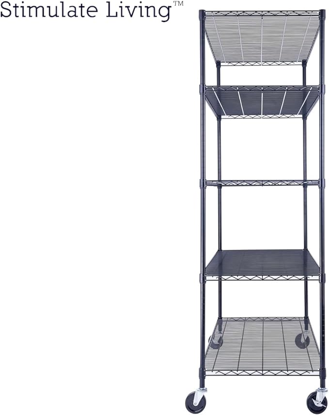 48"x24"x72" Prime Heavy Duty Black 5-Tier Steel Wire Shelving NSF 4000 LBS MAX Capacity Storage Rack for Commercial, School, Home, Garage, Warehouse, Industrial, and Hospital Uses (with Wheels)