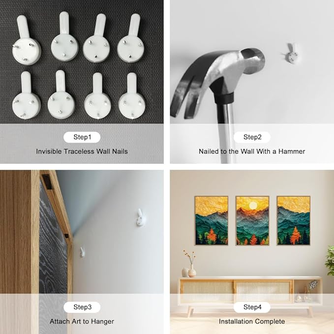 Abstract Mountain Framed Canvas Wall Art Set, Forest Pine Tree Golden Sunset Wall Decor, Mixed Patchwork Landscape Art Print for Living Room, Bedroom, Dining Room, Office - 16"x24"x3