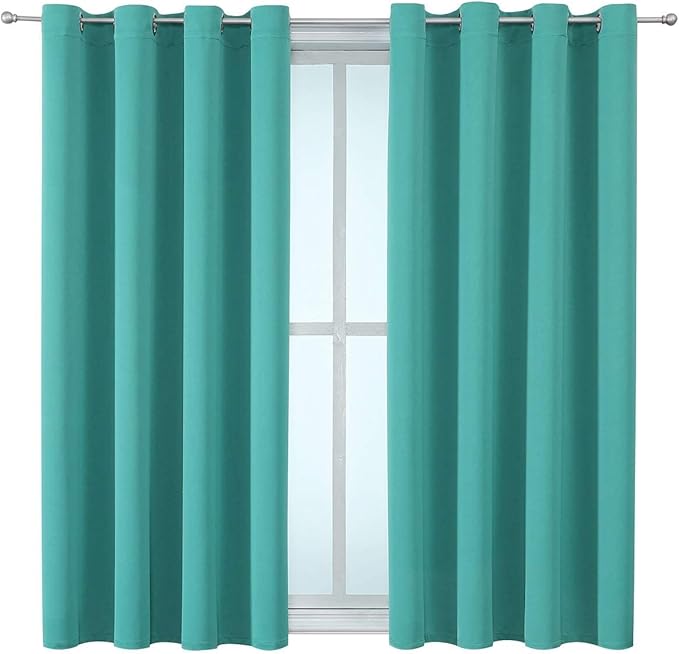 ChrisDowa Grommet Room Darkening Curtains for Bedroom and Living Room - 2 Panels Set Thermal Insulated Blackout Curtains (Teal, 52W x 54L)