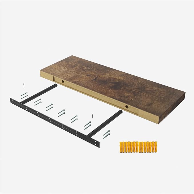 Floating Shelf, Set of 2 Wall Shelf, 36 in W x 12.75 in D x 2 in H Wooden Floating Wall Shelf with Invisible Brackets for Living Room/Bedroom/Bathroom/Kitchen Storage and Decor, Rustic Brown