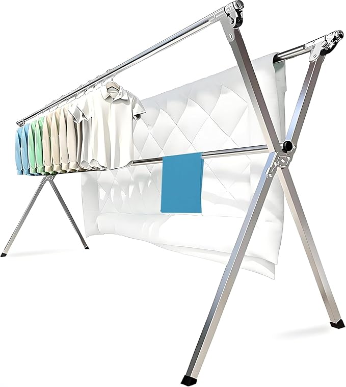 Clothes Drying Rack Folding Indoor Outdoor, Foldable Portable Laundry Drying Rack, Heavy Duty Laundry Hanger Dryer Rack with 20 Hooks (79.55'')