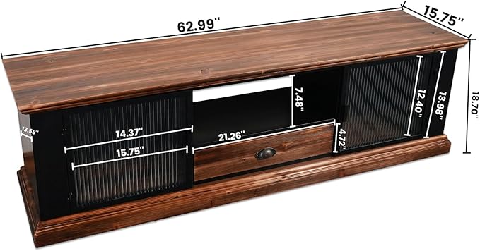 CONSDAN StoneCreek 4 Pieces Fir Living Room Table Set, Solid Fir Wood, Includes 65 inch TV Stand, Coffee Table& Two End Tables