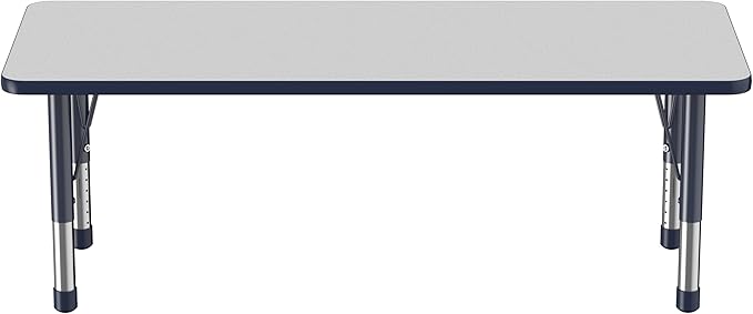 Factory Direct Partners FDP Rectangle Activity School and Classroom Kids Table (24 x 60 inch), Chunky Toddler Legs, Adjustable Height 15-24 inches - Gray Top and Navy Edge