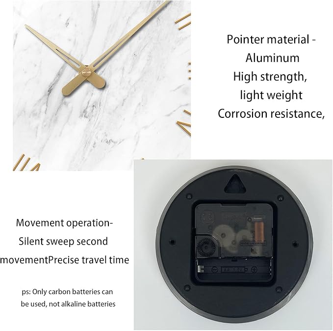 White Small Wall Clocks Battery Operated Marble Analog Clock for Bedroom 12 Inch Round Silent Wall Clock Modern