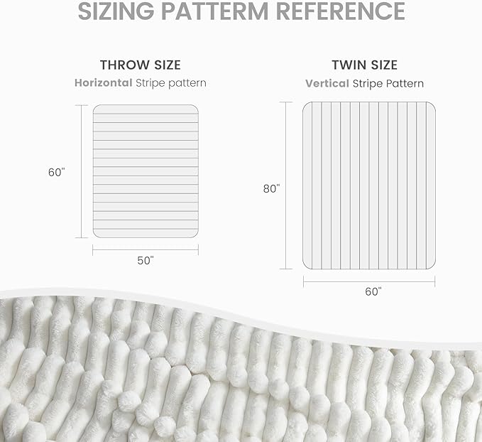 Cozy Bliss Faux Fur Throw Blanket for Couch, Cozy Warm Plush Striped Blanket for Sofa Bedroom Living Room, 60 * 80 Inches Cream White