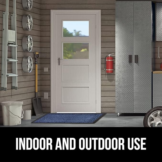 GORILLA GRIP 100% Waterproof All-Season WeatherMax Doormat, 72x24, US Designed Natural Rubber, Stain and Fade Resistant, Low Profile Indoor Outdoor Door Mats, Easy Clean Patio Mat, Navy Greek Keys