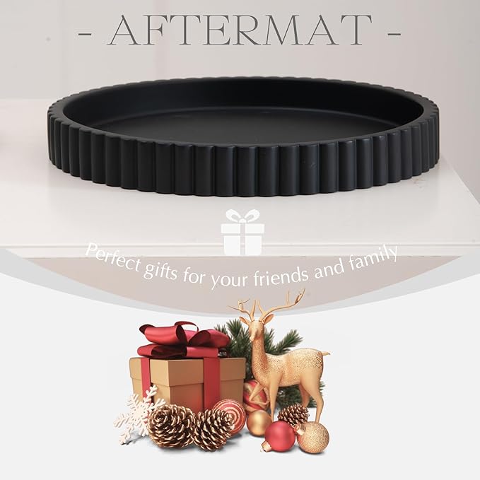 Decorative Tray for Coffee Table, Living Room, Side Table, 2 Packs 11" Black Round Concrete Home Decor Serving Trays for Accent Table, Console Table