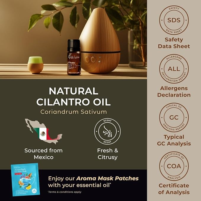 Gya Labs Cilantro Essential Oil for Diffusers - 0.34 Fl Oz - 100% Natural Cilantro Oil for for Skin, Massage, Aromatherapy & Candle Making Scent