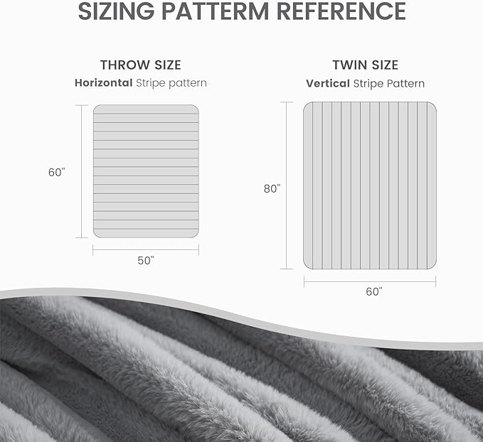 Cozy Bliss Faux Fur Throw Blanket for Couch, Cozy Warm Plush Striped Blanket for Sofa Bedroom Living Room,60 * 80 Inches Grey