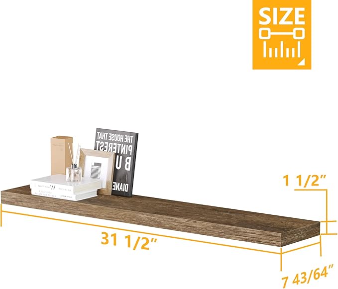 BAMEOS Floating Shelves,Wall Mounted Wooden Shelves with Invisible Brackets Set of 2, Hanging Wall Shelves Decoration for Bedroom, Bathroom, Living Room and Kitchen