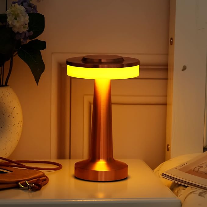 VIHOSE Set of 8 LED Portable Cordless Table Lamp with Touch Sensor 3 Color Stepless Dimming Rechargeable Battery up to 15 Hours Cordless Table Light Wireless Lamp for Nursery(Rose Gold)