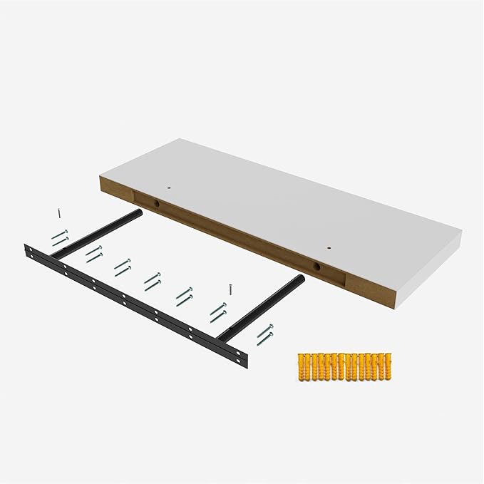 Floating Shelf, Set of 2 Wall Shelf, 36 in W x 12.75 in D x 2 in H Wooden Floating Wall Shelf with Invisible Brackets for Living Room/Bedroom/Bathroom/Kitchen Storage and Decor, White