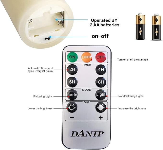 DANIP Ivory LED flameless Candle, with Embedded Star String, 3-Piece LED Candle Set, with 11 Button Remote Control, 24-Hour Timer Function, Dancing Flame, Real Wax, Battery Powered. (Ivory)