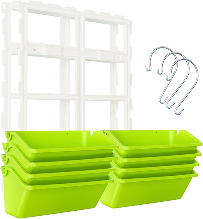 8 Pockets Vertical Planters,Wall Mounted Plastic Plant Grow Pots,Wall Pocket Planters for Indoor,Outdoor,Balcony,Garden Decoration,Light Green