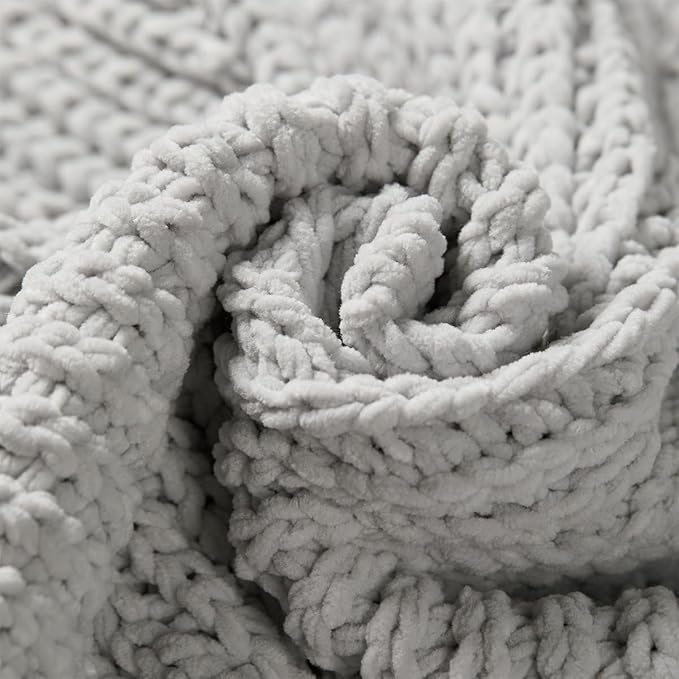 Amélie Home Chenille Knit Throw Blanket for Couch, Chevron Texture Decorative Soft Blanket for Sofa, Bed & Chair, 60"x80", Light Grey