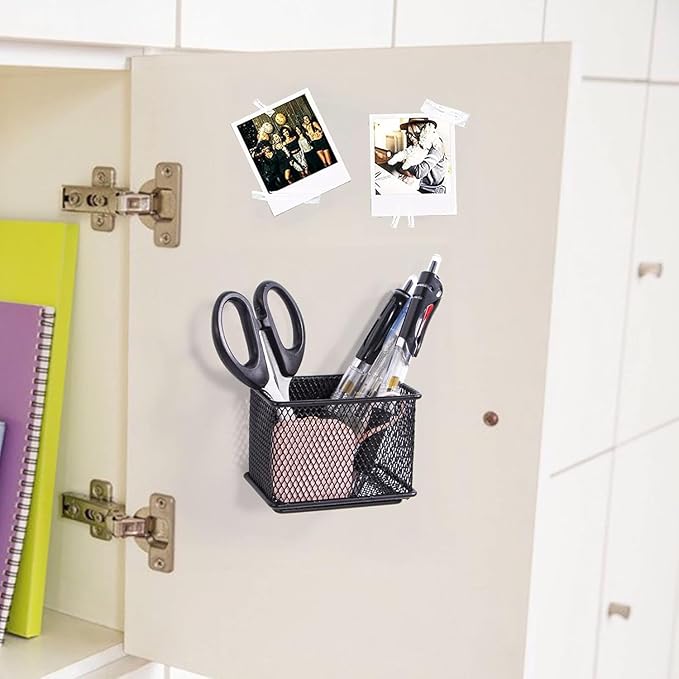 dedoot 6 Pack Magnetic Pen Holder, 3.45x2.3x2.6inch Magnetic Basket Locker Organizer Metal Mesh Pencil Memo Holder for Whiteboard, Fridge, Desk, Offices