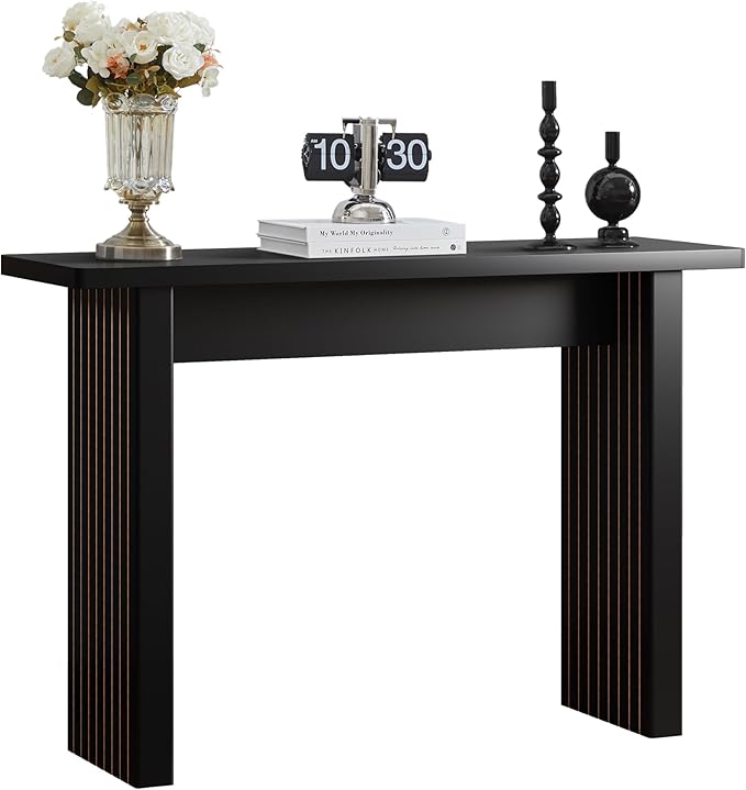 AVZEAR Mid Century Narrow Entryway Console Table, 43.3" Fluted Wood Couch Table Behind Sofa Long and Skinny for Living Room Hallway Entrance Foyer, Black