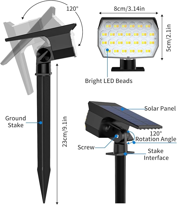 3 Colors Solar Lights Outdoor Waterproof IP65 Outdoor Spot Lights for Yard 52 LEDs 600LM Solar Powered Landscape Spotlights Solar Security Wall Lights for Garden Pathway Outside- 10 Pack